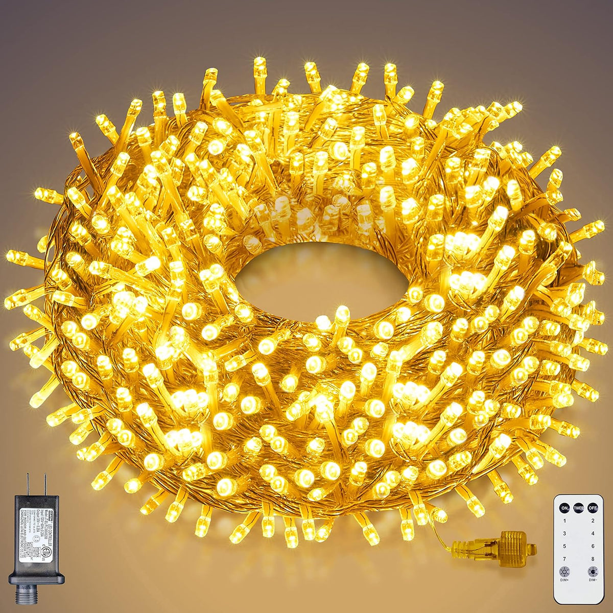 300-LED Christmas String Lights, Transparent Cord, Multi-color + Warm White, 9 Modes with Timer Remote, Indoor/Outdoor image 8