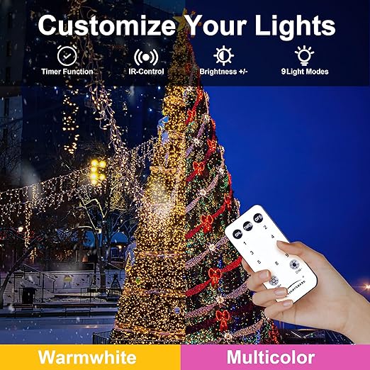 108ft 300LED Christmas Lights Connectable with 9 Modes & Timer Remote, Clear Wire, Multicolor