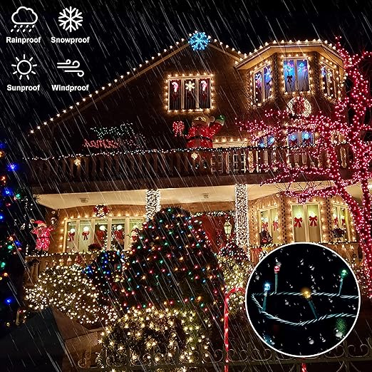 300-LED Christmas String Lights, Transparent Cord, Multi-color + Warm White, 9 Modes with Timer Remote, Indoor/Outdoor image 5