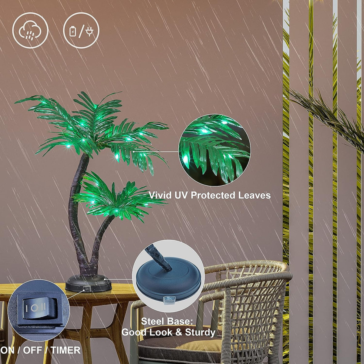 24-Inch Twins Palm Tree Bonsai with Lights image 4