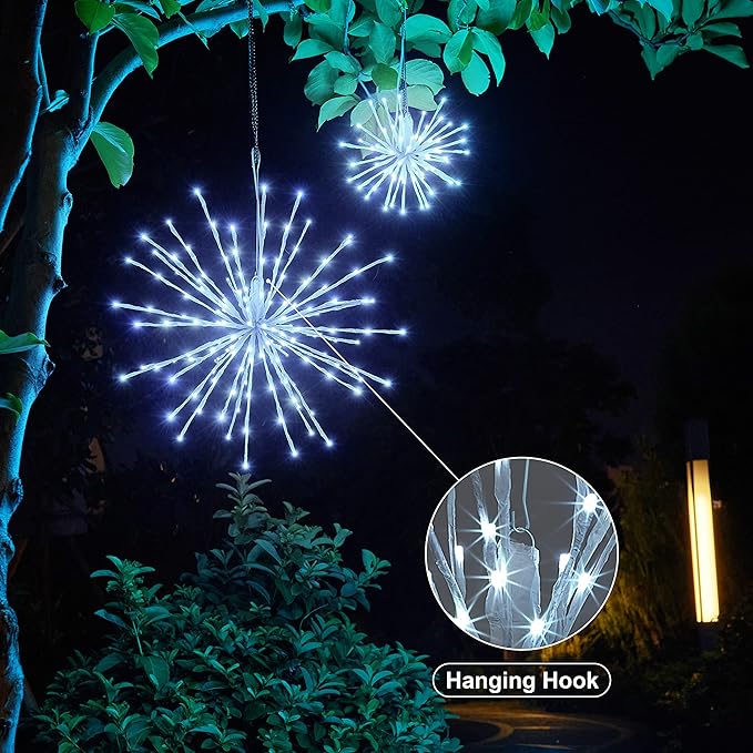 Starburst Light Lighted Ball LED Firework Lights White Twinkle Hanging Ball Dual-use for Patio Walkway Pathway Decoration Indoor/Outdoor