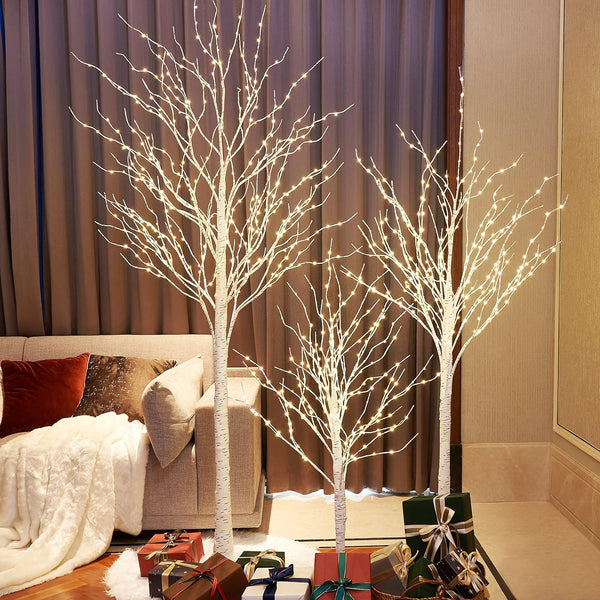 Lighted Birch Twig Tree 3-Pack (4FT, 6FT, 8FT) with 1046 Warm White Fairy Lights Total, Indoor/Outdoor Decoration