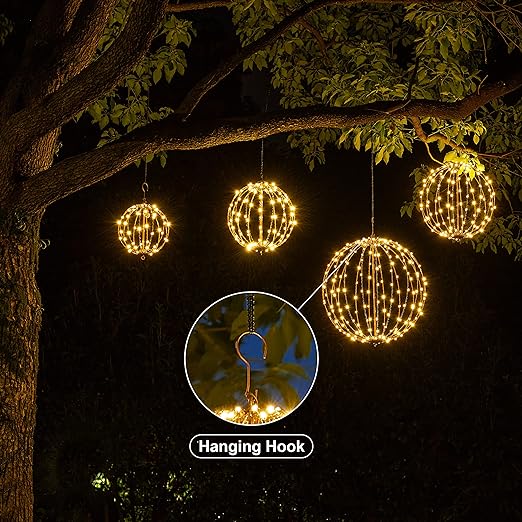 20IN 200LED Light Ball Yard Decoration Pathway Lights Sphere Light Fold Flat Metal Frame Indoor Outdoor Waterproof Garden Lights, Plug in image 9