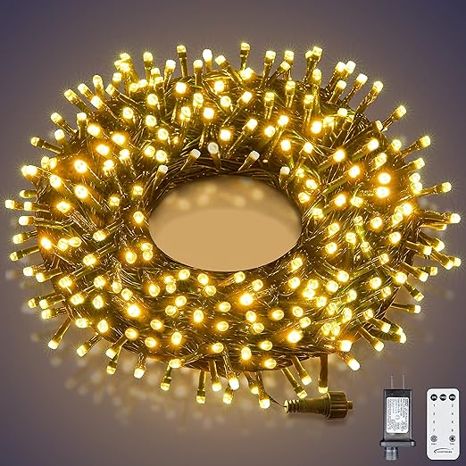 300-LED Christmas String Lights, Green Cord, Warm White, 8 Modes with Timer Remote, Indoor/Outdoor image 1