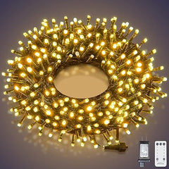 300-LED Christmas String Lights, Green Cord, Warm White, 8 Modes with Timer Remote, Indoor/Outdoor image 1