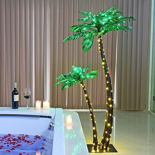 6ft Lighted Twins Palm Tree