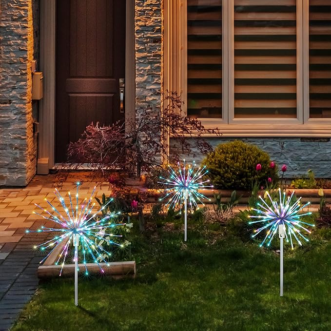 Starburst Light Lighted Ball LED Firework Lights White Twinkle Hanging Ball Dual-use for Patio Walkway Pathway Decoration Indoor/Outdoor