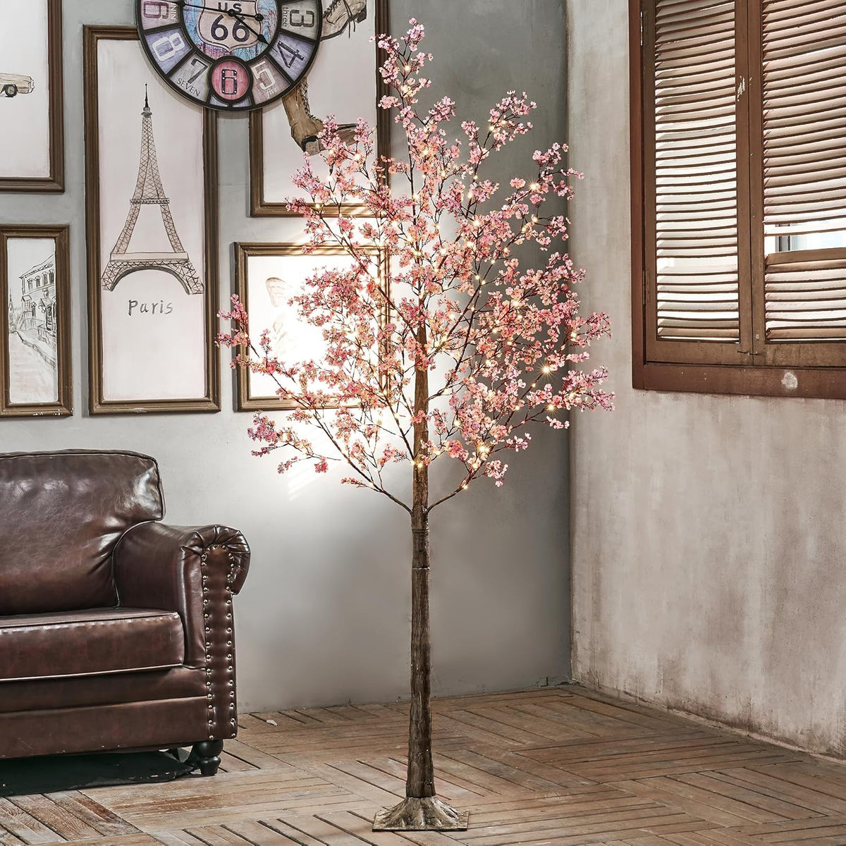 LIGHTSHARE 6FT Lighted Cherry Blossom Tree with 171 LED Warm White Lights, Artificial Sakura Tree with Dimmable Timer Transformer, Indoor Outdoor Decorative Tree with Ground Stakes image 3
