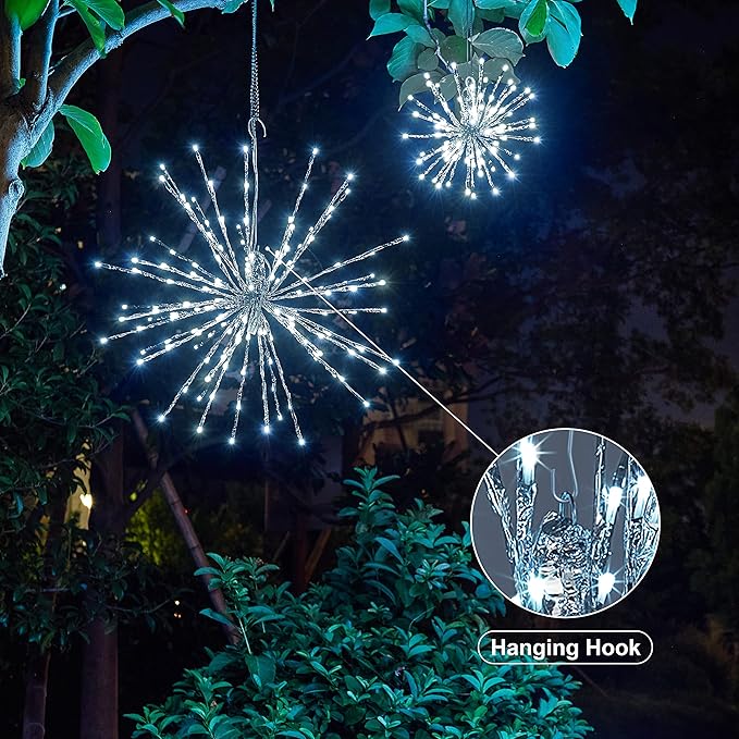 Starburst Light Lighted Ball LED Firework Lights White Twinkle Hanging Ball Dual-use for Patio Walkway Pathway Decoration Indoor/Outdoor image 6