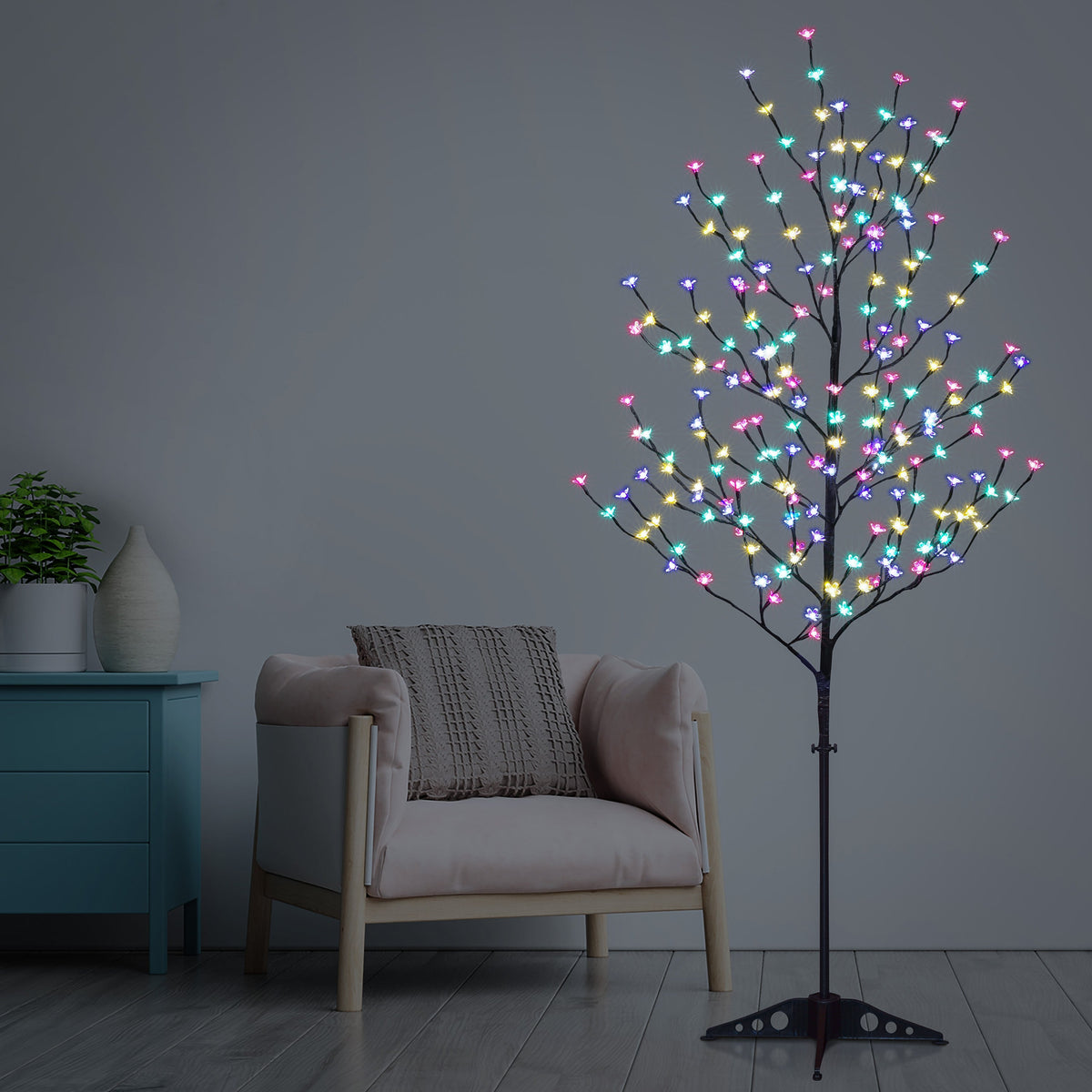 5FT Lighted Cherry Blossom Tree with 128 Multicolor RGB LEDs, Indoor/Outdoor Holiday Decoration image 8