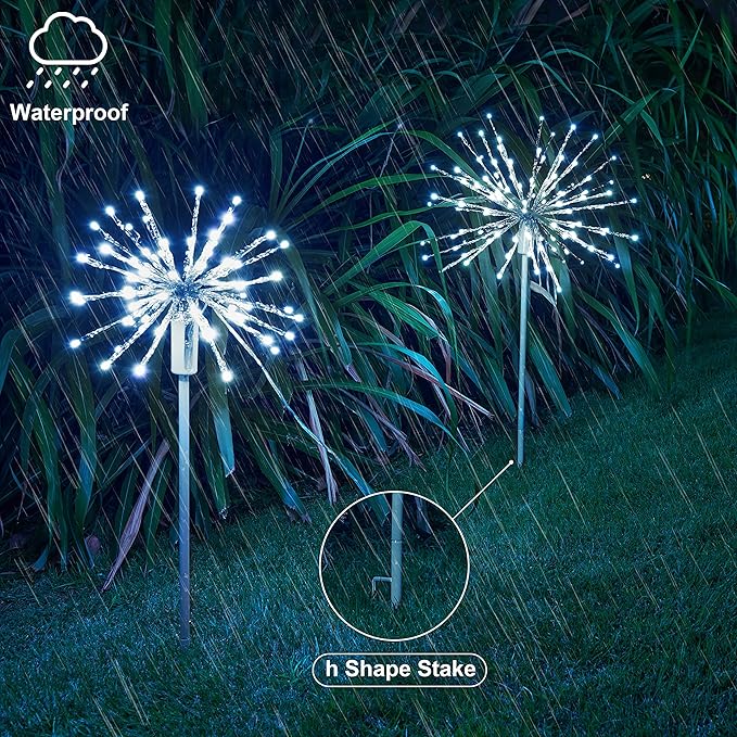 Starburst Light Lighted Ball LED Firework Lights White Twinkle Hanging Ball Dual-use for Patio Walkway Pathway Decoration Indoor/Outdoor image 7