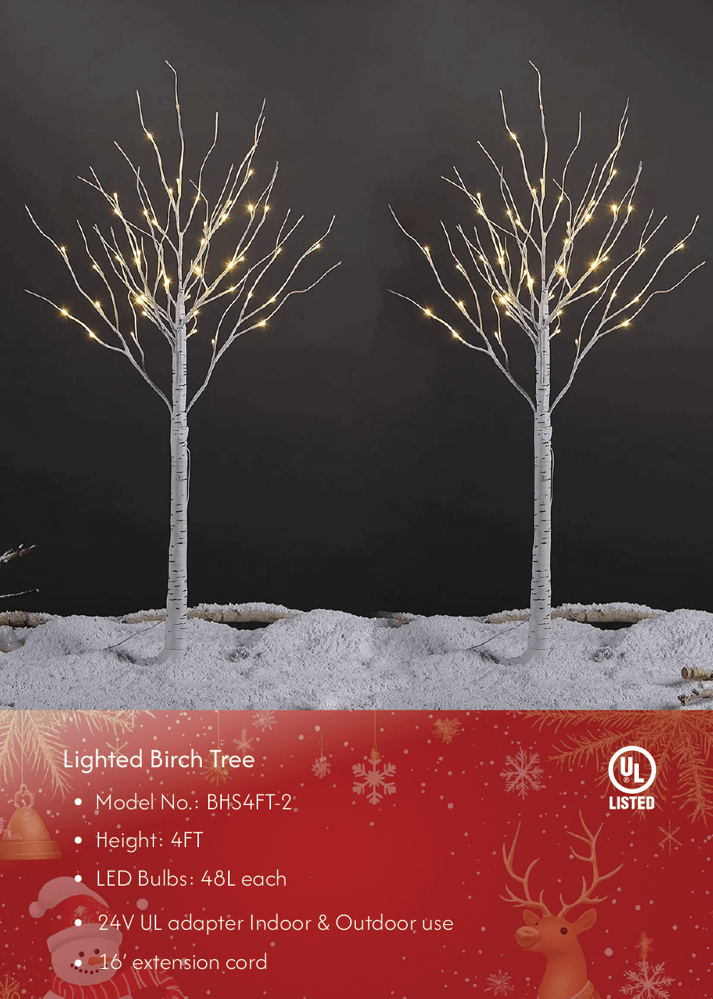 Birch Tree Lights Set for Christmas Decor, Weddings, and Gifts - Indoor & Outdoor Use