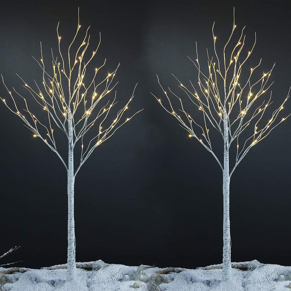 6FT Birch Tree Light 2-Pack with 72 Warm White LEDs Each, Elegant Home Decoration for Events and Holidays image 1