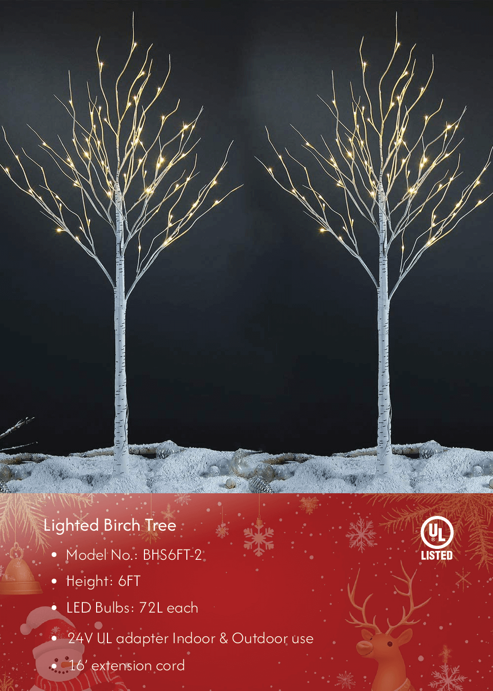 Birch Tree Lights Set for Christmas Decor, Weddings, and Gifts - Indoor & Outdoor Use image 1
