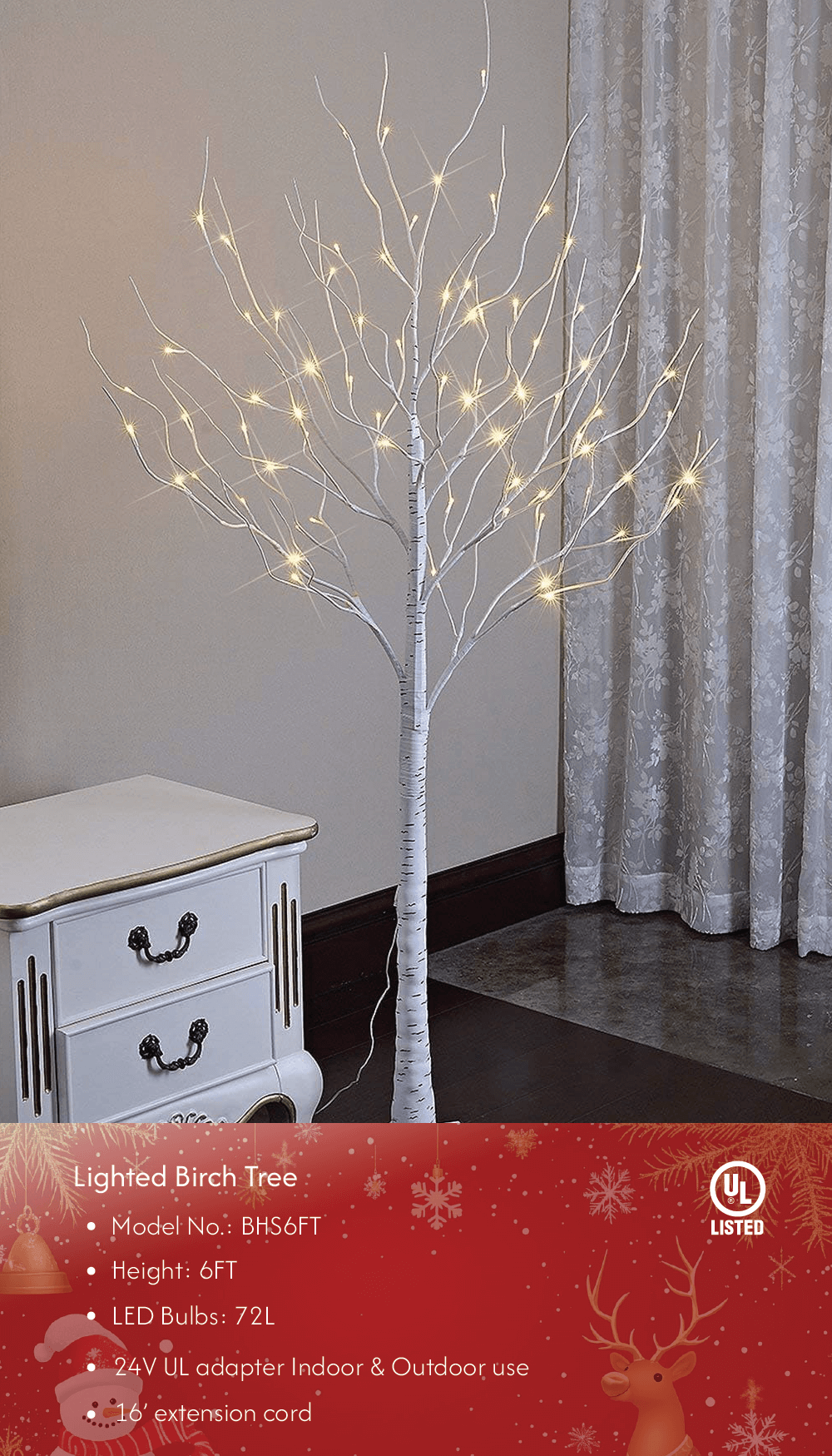 Birch Tree Lights Set for Christmas Decor, Weddings, and Gifts - Indoor & Outdoor Use image 1
