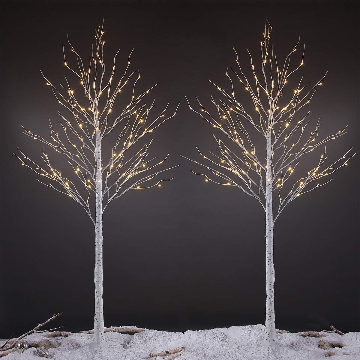 8FT Birch Tree Light 2-Pack with 132 Warm White LEDs Each, Elegant Home Decoration for Events and Holidays image 1