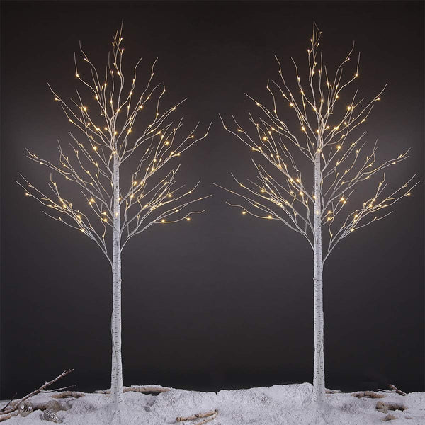 LIGHTSHARE 8 Feet 132L LED Birch Tree Lights, Pack of 2, Warm White, for Holiday Party and Christmas Decoration, Indoor and Outdoor Use