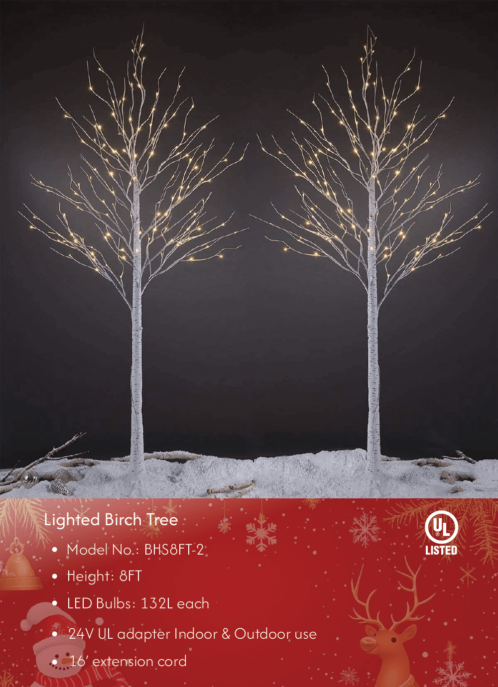 Birch Tree Lights Set for Christmas Decor, Weddings, and Gifts - Indoor & Outdoor Use