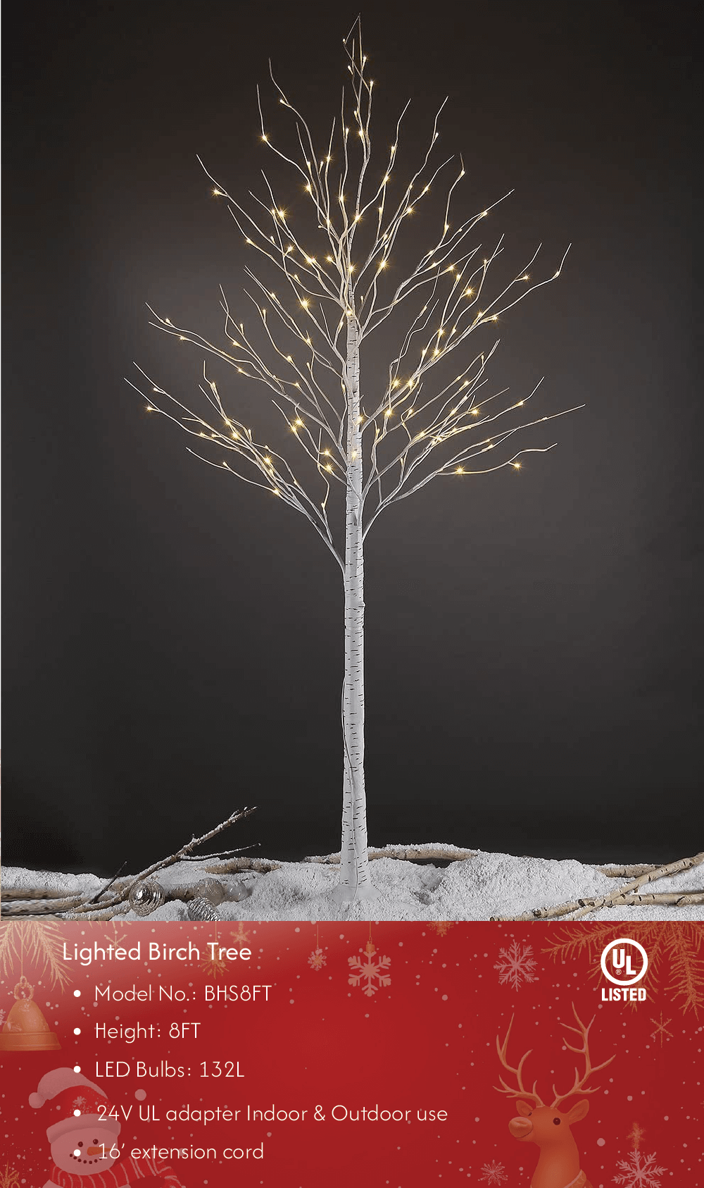 Birch Tree Lights Set for Christmas Decor, Weddings, and Gifts - Indoor & Outdoor Use