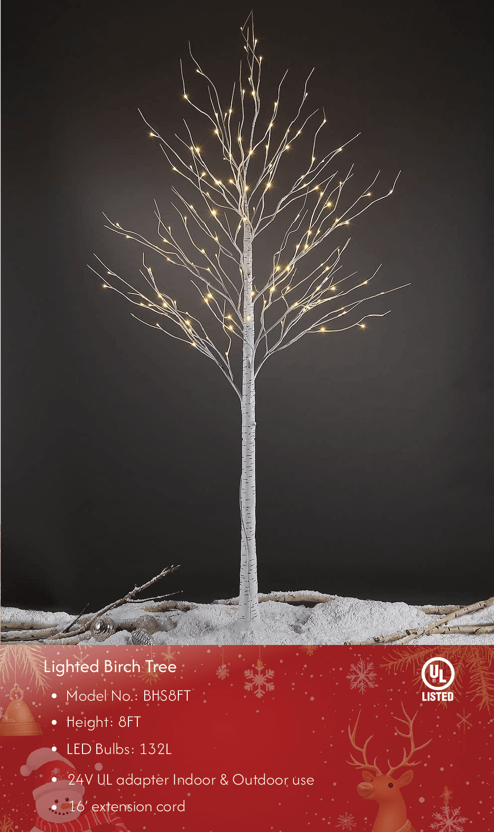 Birch Tree Lights Set for Christmas Decor, Weddings, and Gifts - Indoor & Outdoor Use image 1