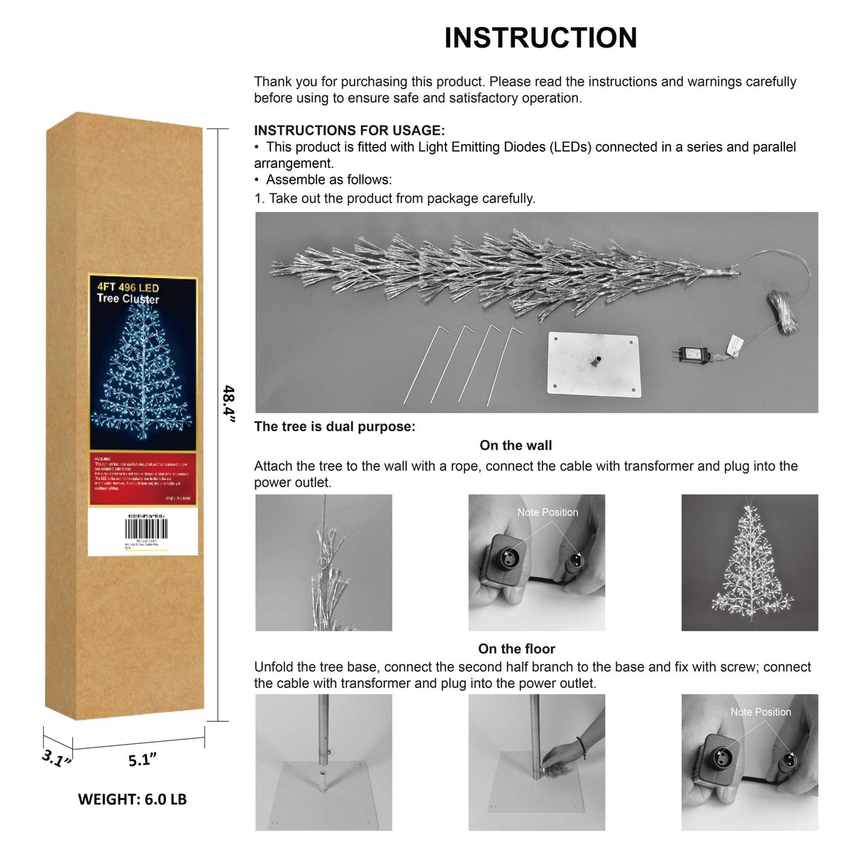 4FT Silver Finish Artificial Christmas Tree Light with Cold White LEDs, Indoor/Outdoor Holiday Decoration image 4