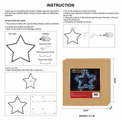 24IN Silver Frame Star Light with Cold White LEDs, Indoor/Outdoor Holiday Decoration image 4