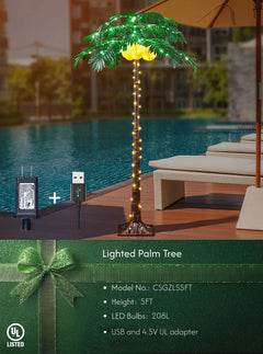 5FT Lighted Palm Tree with 208 Warm White LEDs & 3 LED Coconuts, Indoor/Outdoor Tropical Decoration image 9