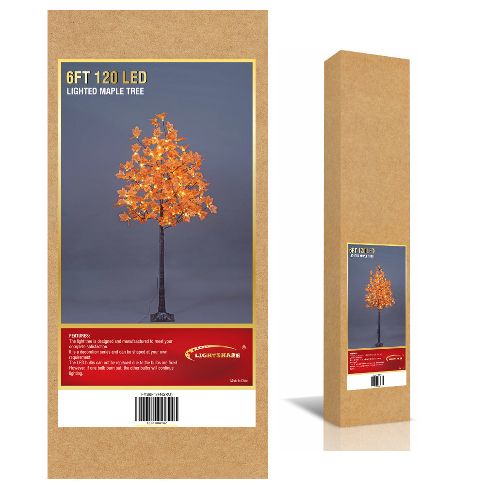 6FT Fall Maple Tree (Red Leaves), 120 Warm White LEDs, Indoor/Outdoor Autumn Decoration image 7