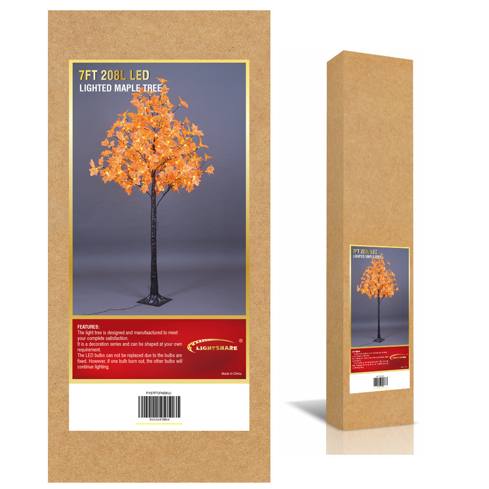 7FT Fall Maple Tree (Red Leaves), 208 Warm White LEDs, Indoor/Outdoor Autumn Decoration image 5