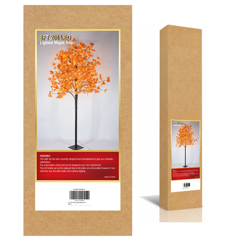 8FT Fall Maple Tree (Red Leaves), 264 Warm White LEDs, Indoor/Outdoor Autumn Decoration image 4