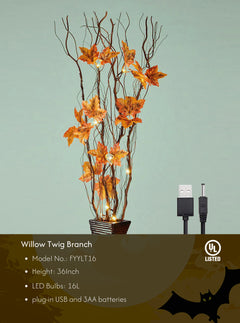 36IN Natural Willow Twigs with Maple Leaf, Brown Finish image 8