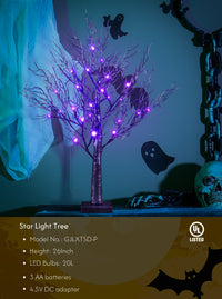 26IN Halloween Willow Bonsai 20LED Lights Artificial Spooky Tree for Home, Festival, Nativity, Party, and Christmas Decoration, Plug in or Battery