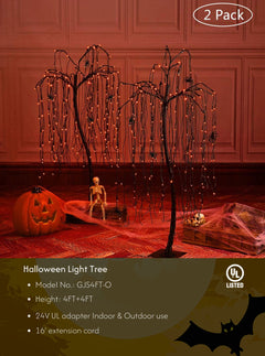 4FT Spooky Halloween Willow Tree 2-Pack with 160 Orange & Purple Mixed LEDs Each & Black Spiders, Indoor/Outdoor Decoration image 2