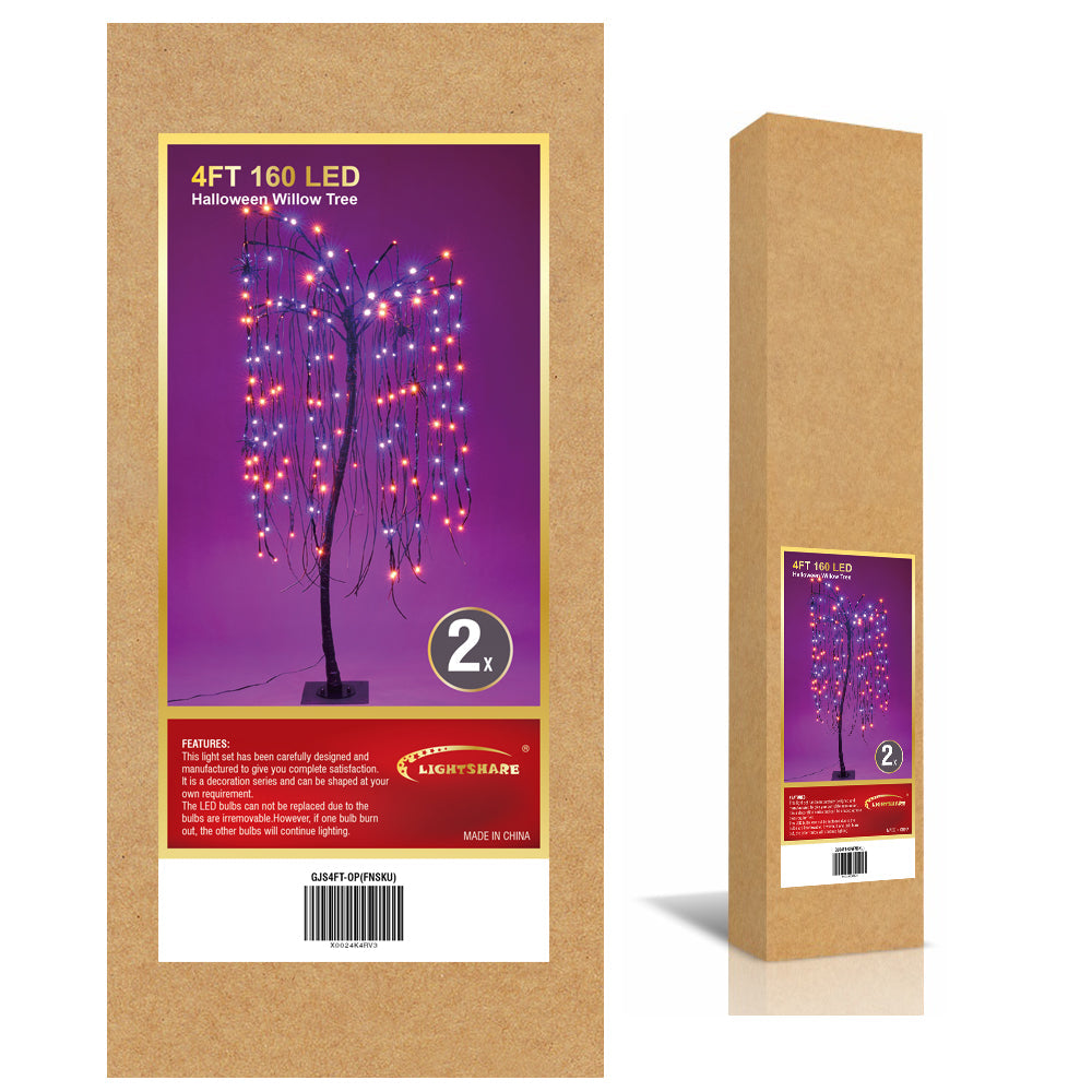 4FT Spooky Halloween Willow Tree 2-Pack with 160 Orange & Purple Mixed LEDs Each & Black Spiders, Indoor/Outdoor Decoration image 5