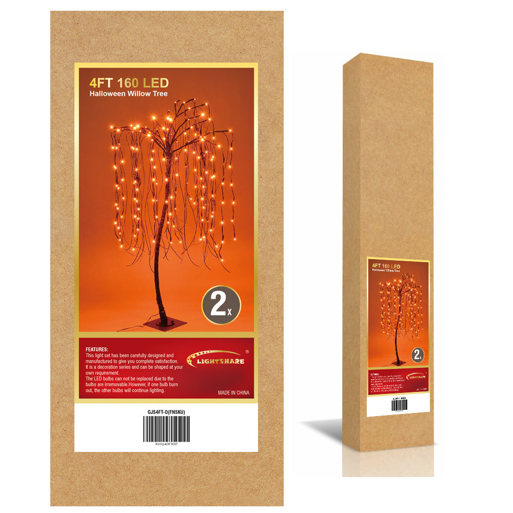 4FT Spooky Halloween Willow Tree 2-Pack with 160 Orange LEDs Each & Black Spiders, Indoor/Outdoor Decoration image 6