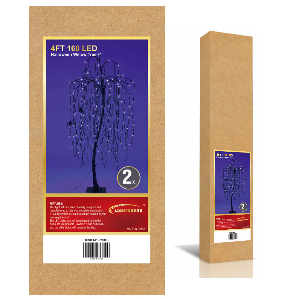 4FT Spooky Halloween Willow Tree 2-Pack with 160 Purple LEDs Each & Black Spiders, Indoor/Outdoor Decoration image 5