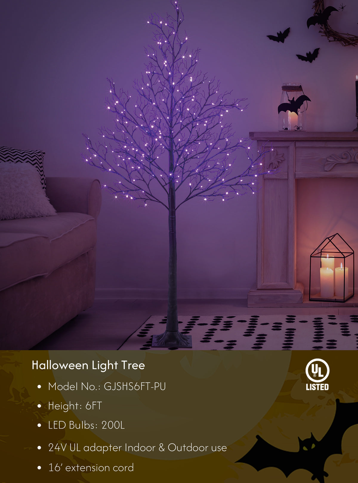 6 Foot Spooky Black Glitter Halloween Willow Tree: Halloween Theme Decoration, Indoor and Outdoor