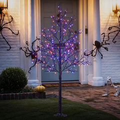 6FT Black Glitter Halloween Willow Tree with 200 Orange & Purple Mixed LEDs, Indoor/Outdoor Decoration image 4