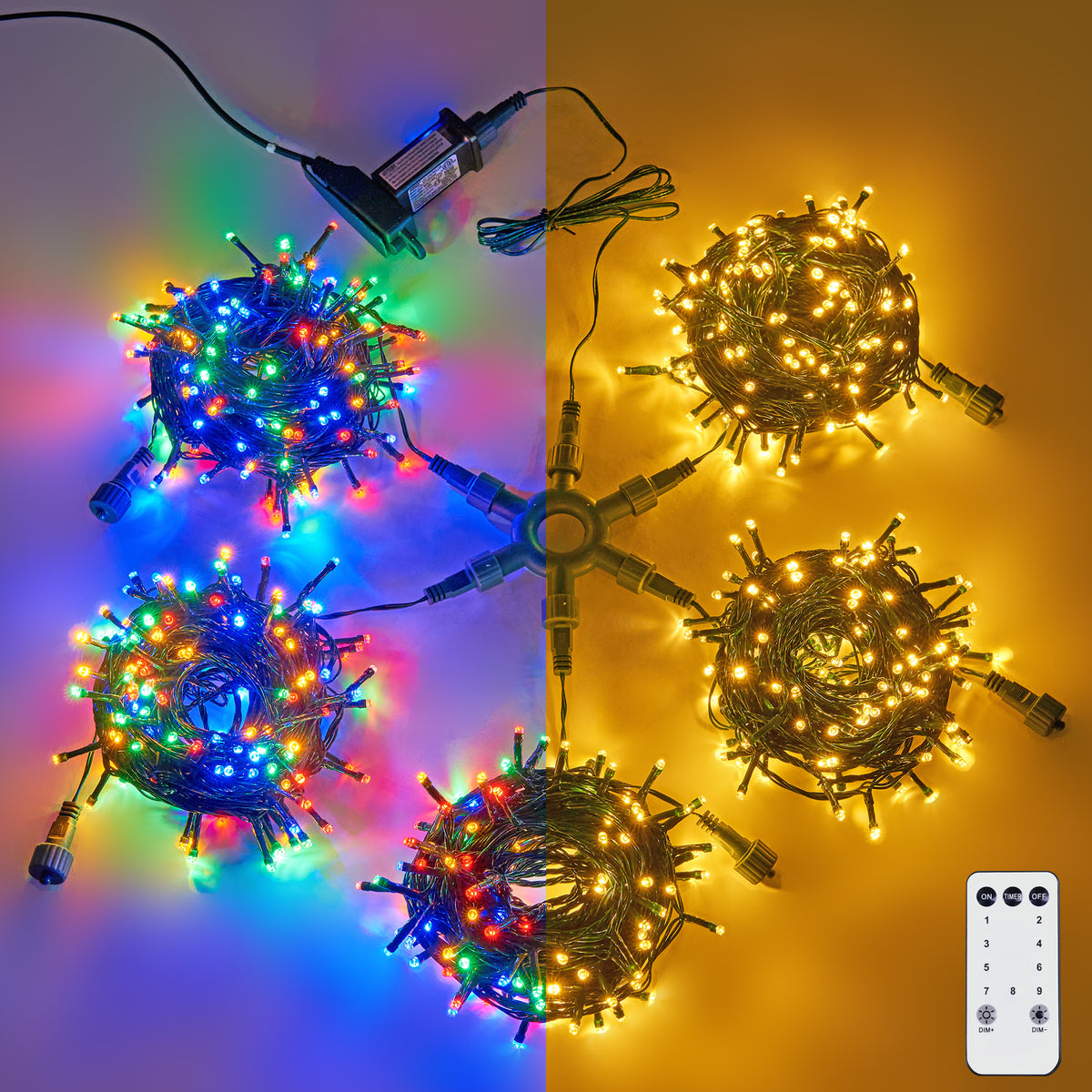 250ft 750LED Christmas Lights with Ring Connector, 9 Modes & Timer Remote