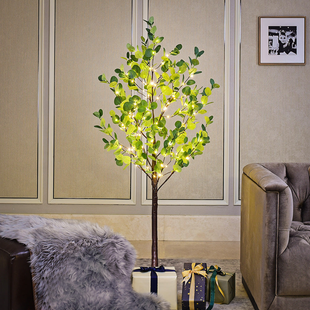 5FT Lighted Eucalyptus Tree, Warm White LEDs with Green Leaves image 1