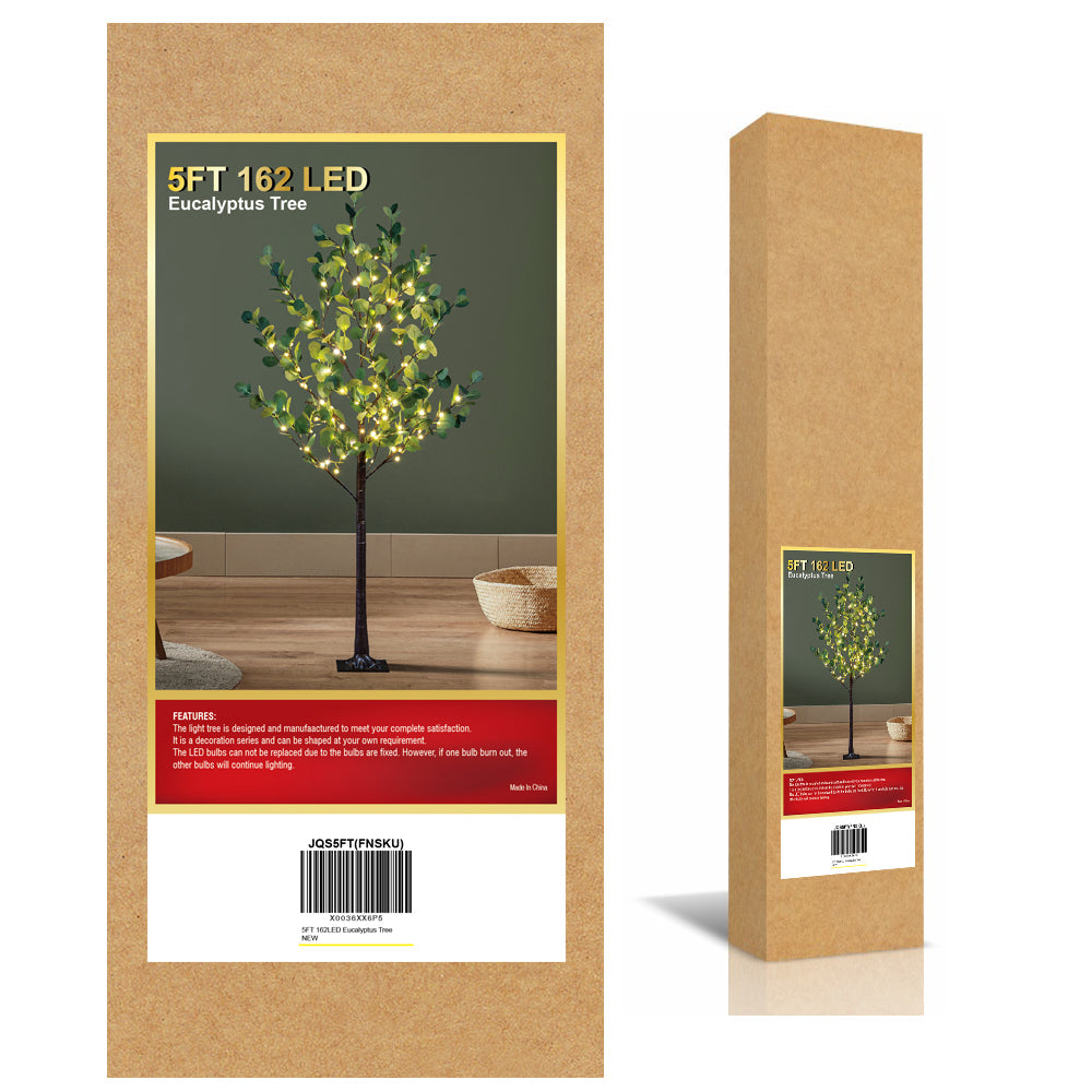 5FT Lighted Eucalyptus Tree, Warm White LEDs with Green Leaves image 4