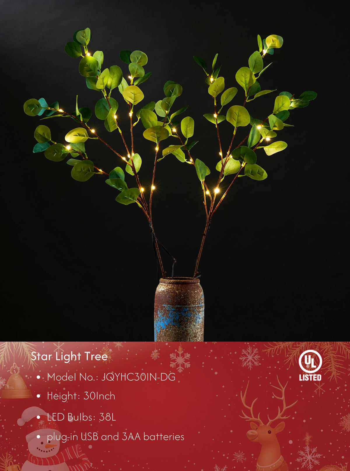 30IN Lighted Eucalyptus Twigs