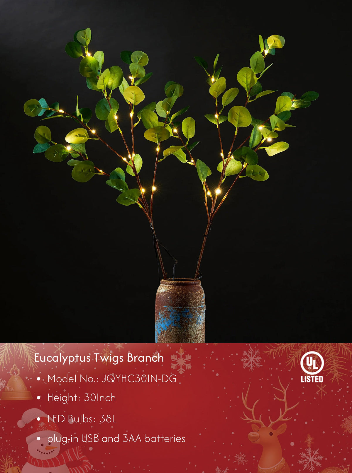 30IN Lighted Eucalyptus Twigs image 1