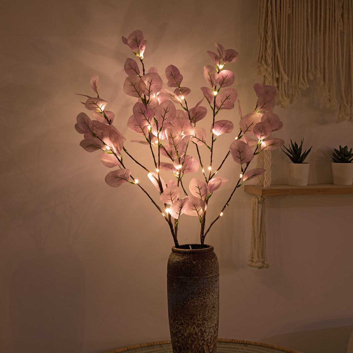 30IN Lighted Eucalyptus Twigs, Purple Leaves with 38 Warm White LEDs, Elegant Home Decoration & Gift Idea image 1