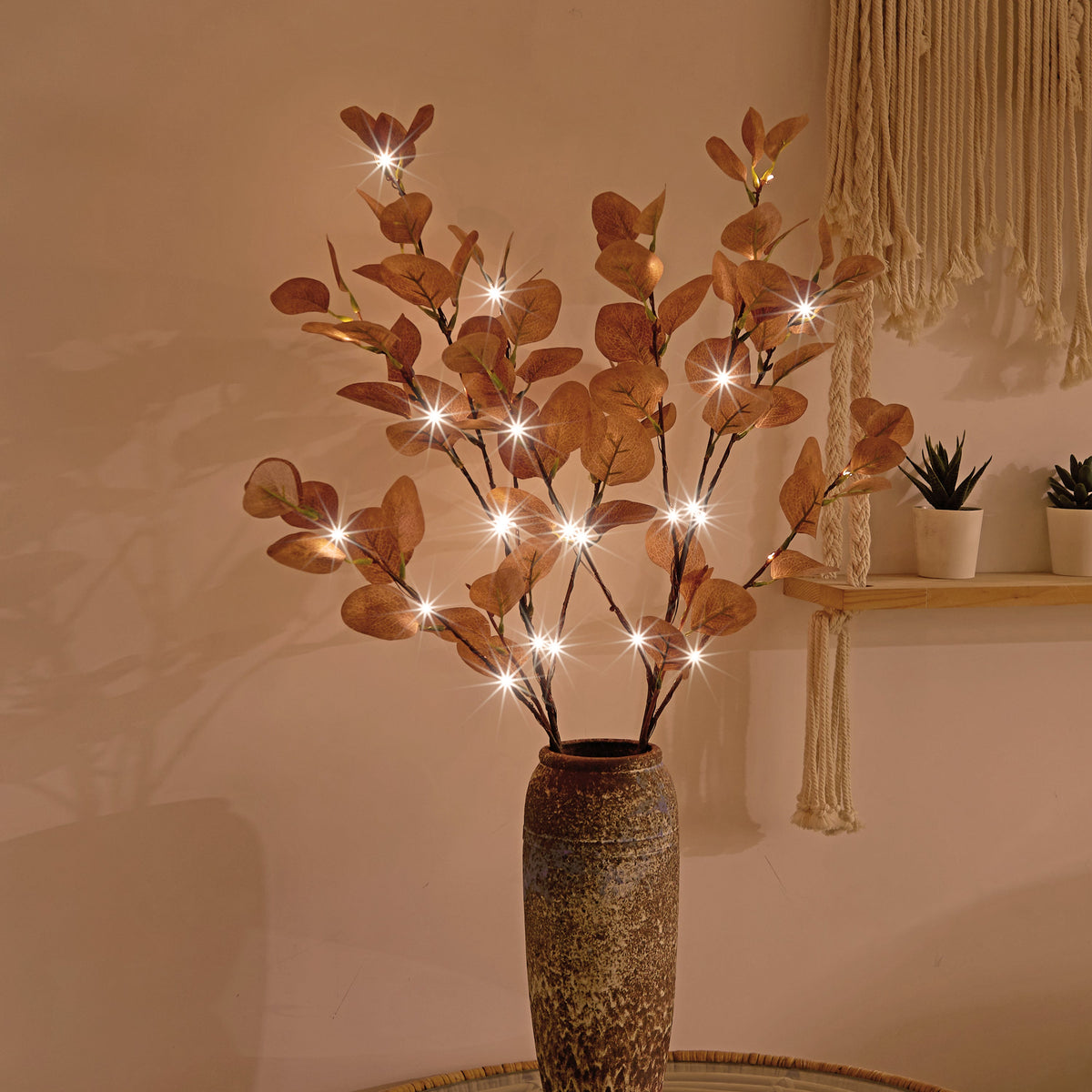 30IN Lighted Eucalyptus Twigs, Yellow Leaves with 38 Warm White LEDs, Elegant Home Decoration & Gift Idea image 1
