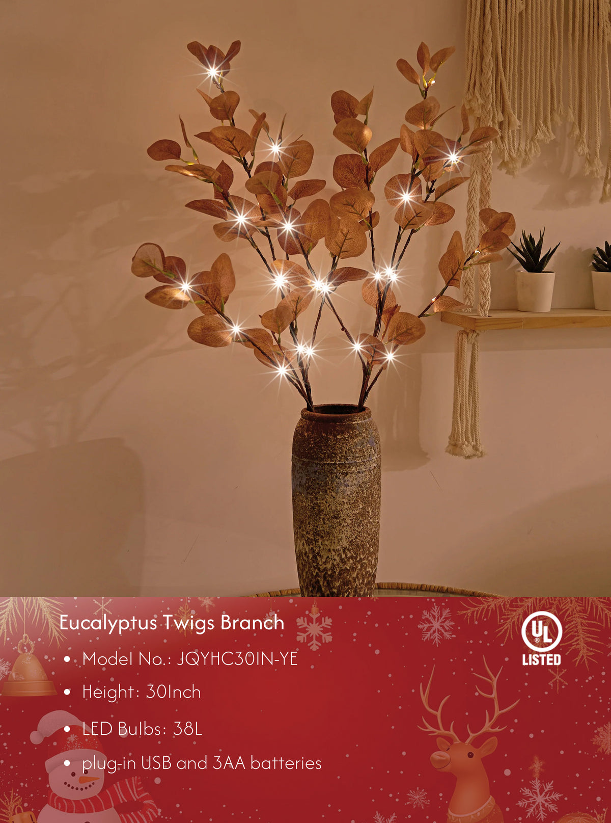 30IN Lighted Eucalyptus Twigs