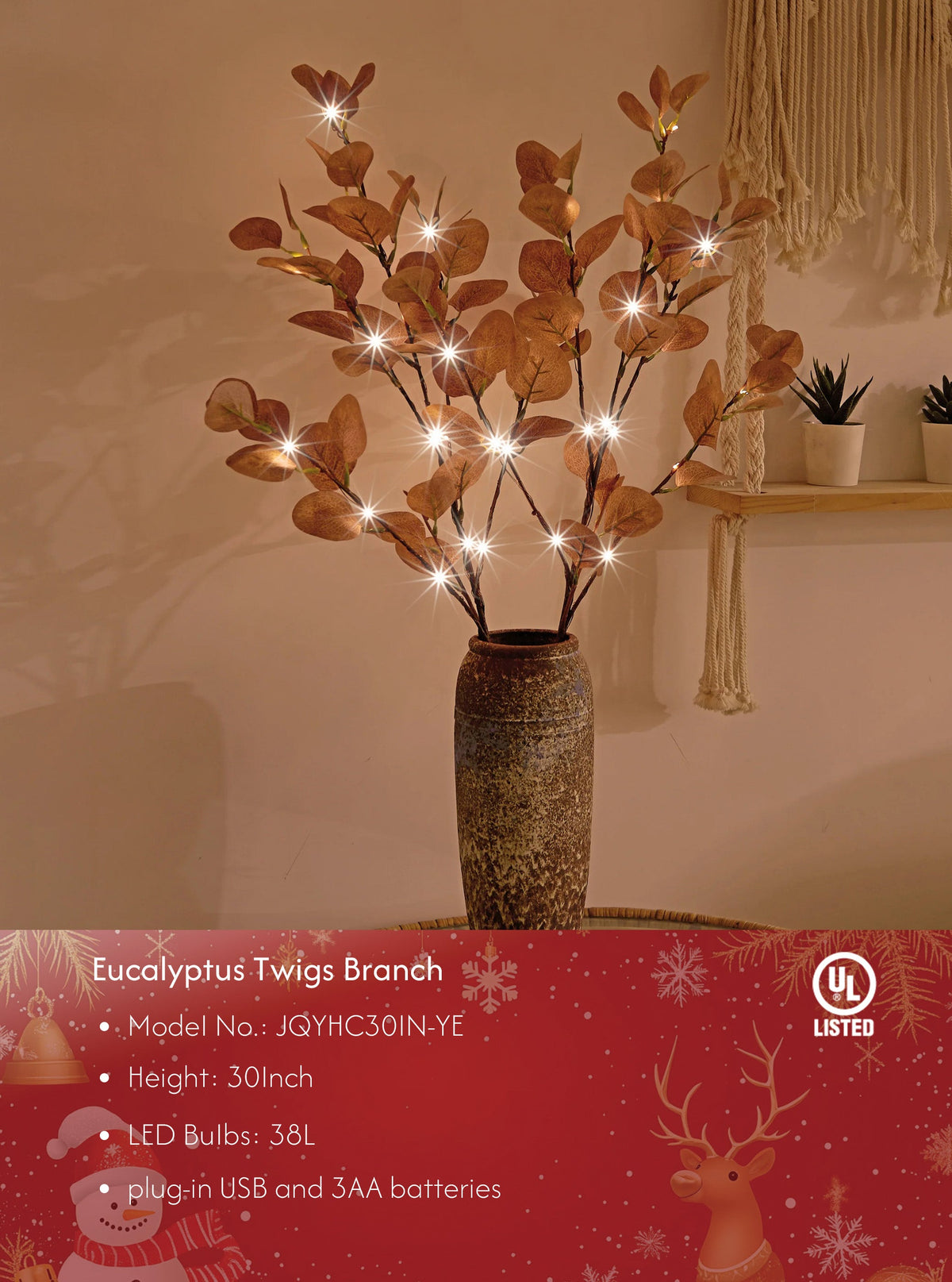 30IN Lighted Eucalyptus Twigs image 1