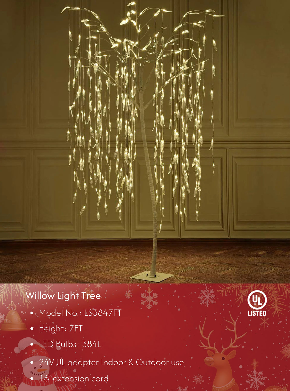 7ft Lighted Willow Tree, Warm White