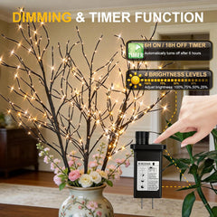 41IN Brown Finish Lighted Birch Twigs with Warm White LEDs image 3
