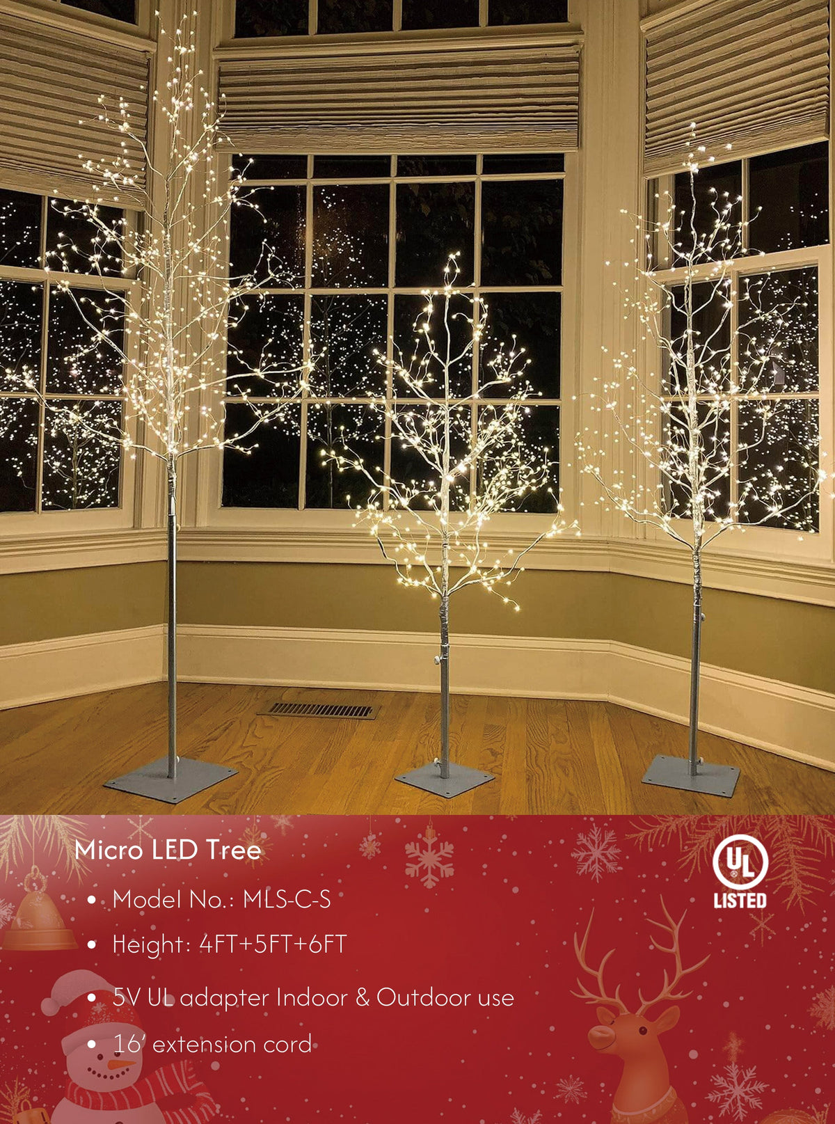 Silver Micro LED Tree 3-Pack (4FT, 5FT, 6FT), Warm White LEDs, Angel Lights Tree with Fairy Lights LED Bulbs image 2